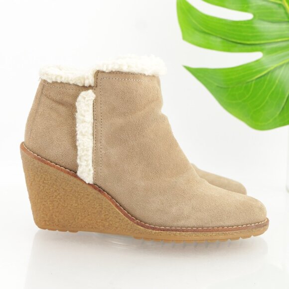 Cole Haan Womens Michelle Boot Size 7.5 Waterproof Tan Suede Sherpa Wedge Bootie - Picture 9 of 13